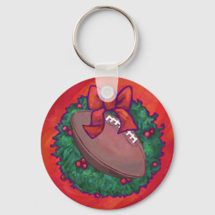 Porte-clés Couronne de Noël Football sur fond rouge