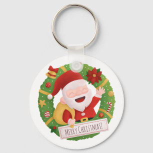 Porte-clés Couronne de Père Noël jovial et mignon