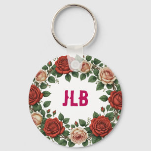 Porte-clés Couronne de roses rouges et blush