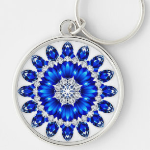 Porte-clés Couronne élégante ornée de fleurs bleues