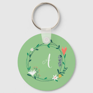 Porte-clés Couronne florale printanière personnalisée avec in