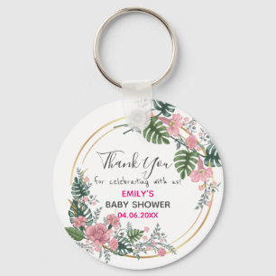 Porte-clés Couronne florale rose Merci Baby Shower