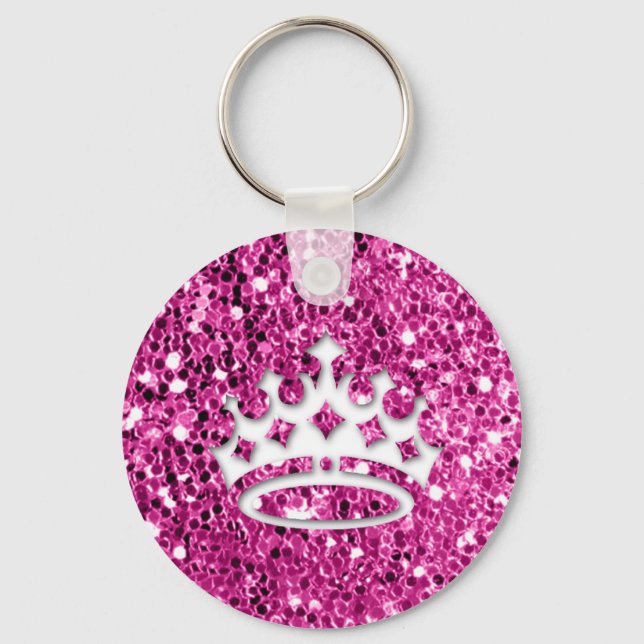 Porte-clés Couronne princière sur Parties scintillant rose (Recto)