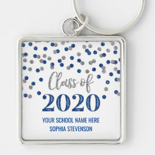 Porte-clés Cours d'études sur l'argent bleu foncé Confetti 