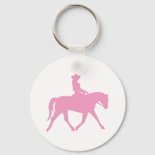 Porte-clés Cow-girl montant son cheval (rose)