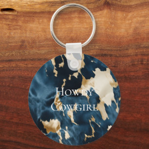 Porte-clés Cowboy Cowgirl Western Blue Cream Gold Cowboy