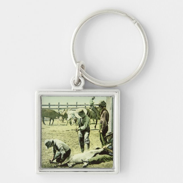 Porte-clés Cowboys américains stigmatisant un veau, c.1900 (Devant)