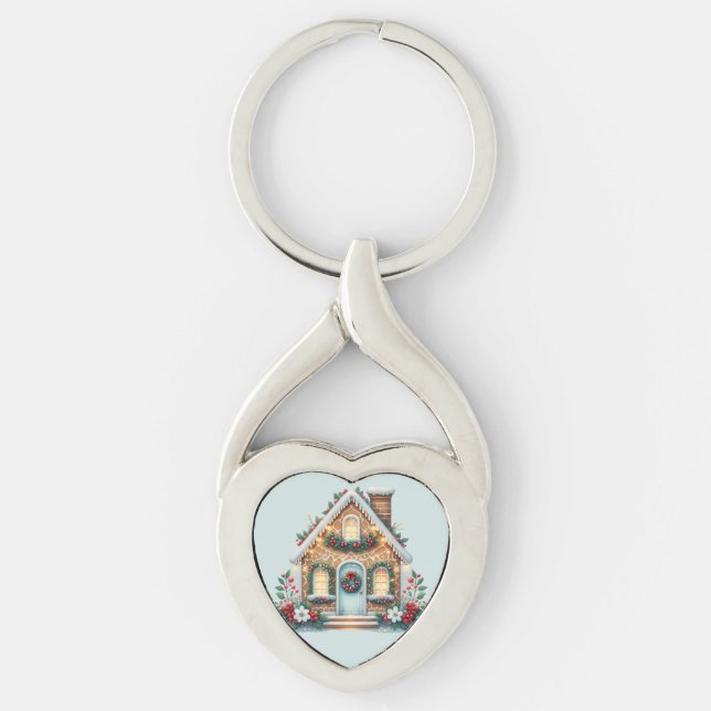 Porte-clés Cozy Gingerbread House Holiday Illustration (Devant)