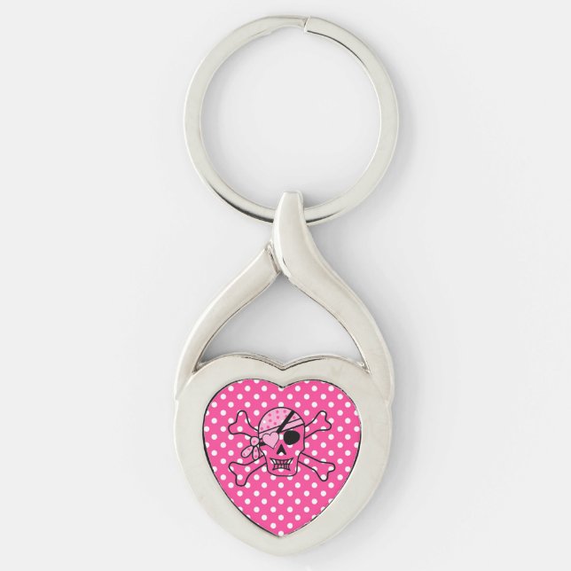 Porte-clés Crâne avec Pois roses (Devant)