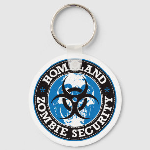 Porte-clés Crâne de sécurité de zombi de patrie - bleu