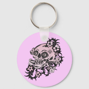 Porte-clés Crâne de tatouage rose