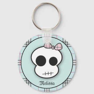 Porte-clés Crâne effrayant mignon fait sur commande : Teal