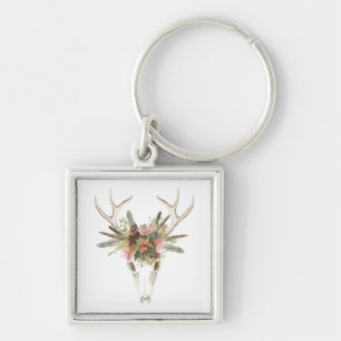 Porte-clés Crâne et fleurs de cerfs communs