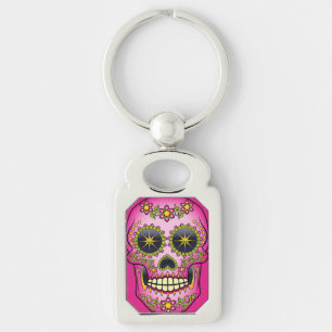 Porte-clés Crâne sucre Magenta Floral