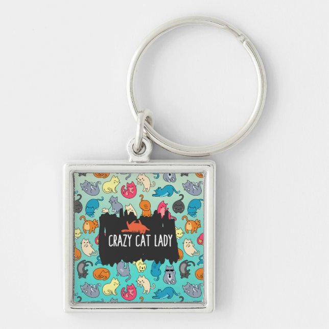 Porte-clés Crazy Cat Lady Cute et Playay Cat Motif (Devant)