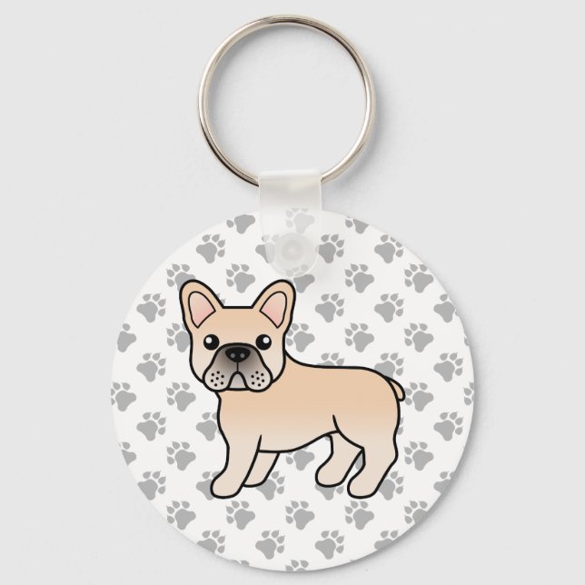 Porte-clés Crème Chien de taureau français mignonne Dessin (Recto)