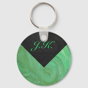 Porte-clés Crème d'émeraude et monogramme noir