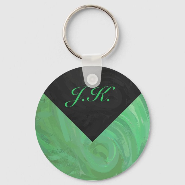 Porte-clés Crème d'émeraude et monogramme noir (Recto)