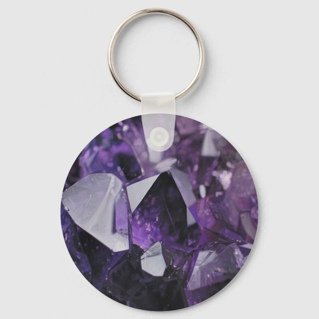 Porte-clés cristal géométrique gemstone mauve améthyste (Recto)