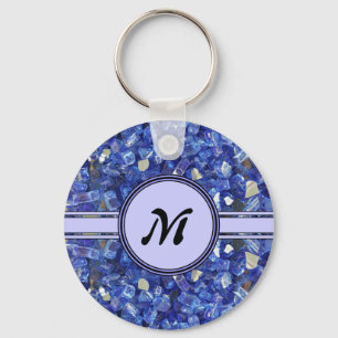 Porte-clés Cristaux de verre bleu Monogramme Éclat