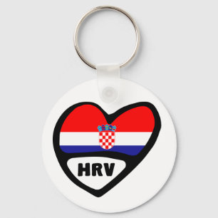 Porte-clés Croatia Country Code Flag Heart Keyring, HRV