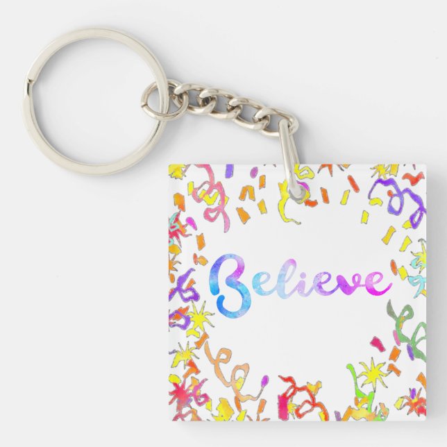 Porte-clés Croire la typographie aquarelle Confetti Art Keych (Devant)