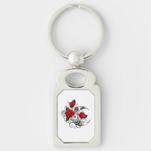 Porte-clés Croissant mécanique avec roses rouges