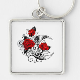 Porte-clés Croissant mécanique avec roses rouges