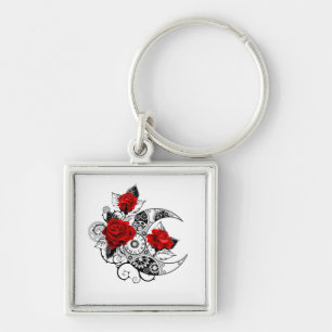 Porte-clés Croissant mécanique avec roses rouges