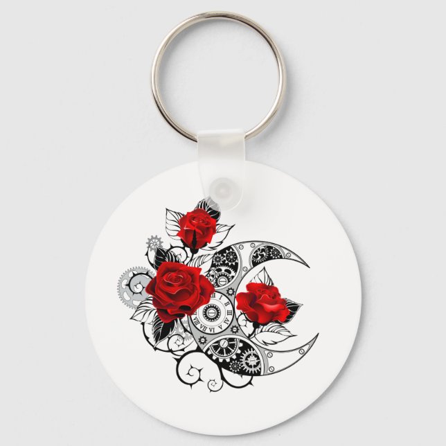 Porte-clés Croissant mécanique avec roses rouges (Recto)