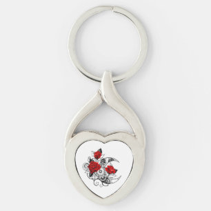 Porte-clés Croissant mécanique avec roses rouges