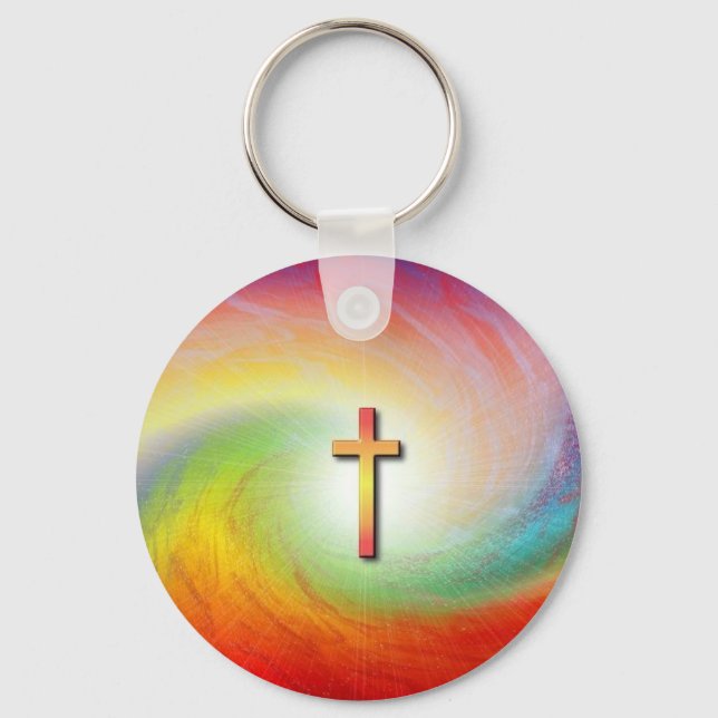 Porte-clés Croix avec Porte - clé arc-en-ciel (Recto)