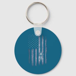 Porte-clés Croix chrétienne Drapeau américain Grunge Artwork