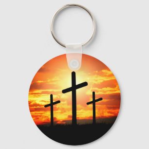 Porte-clés Croix, Coucher de soleil Silhouettes Peinture-6713