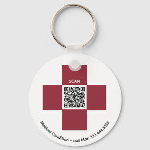 Porte-clés *~* Croix d'alerte Médicale rouge ICE QR AP38