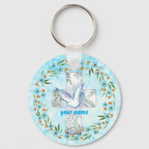 Porte-clés croix de colombe chrétienne