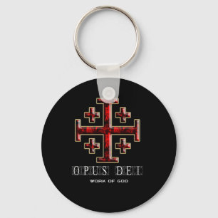 Porte-clés Croix de Jérusalem - vers 1 - Opus Dei - Noir