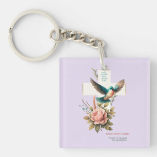 Porte-clés Croix et oiseau Dieu t'aime conception