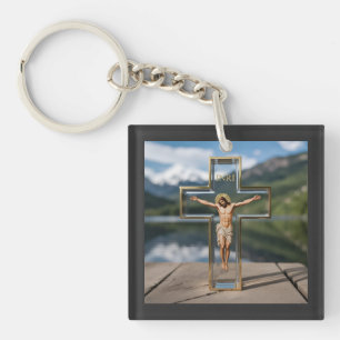 Porte-clés Croix transparente INRI
