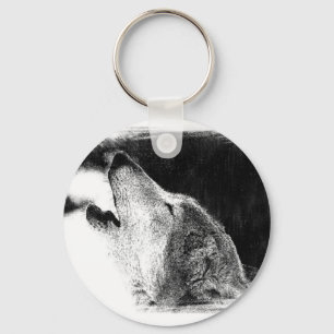 Porte-clés Croquis noir et blanc Loup gris