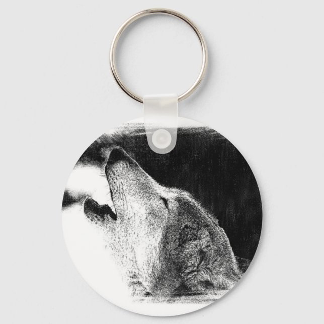 Porte-clés Croquis noir et blanc Loup gris (Recto)