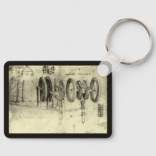 Porte-clés Croquis technique d'une roue par Léonard de Vinci (Recto)