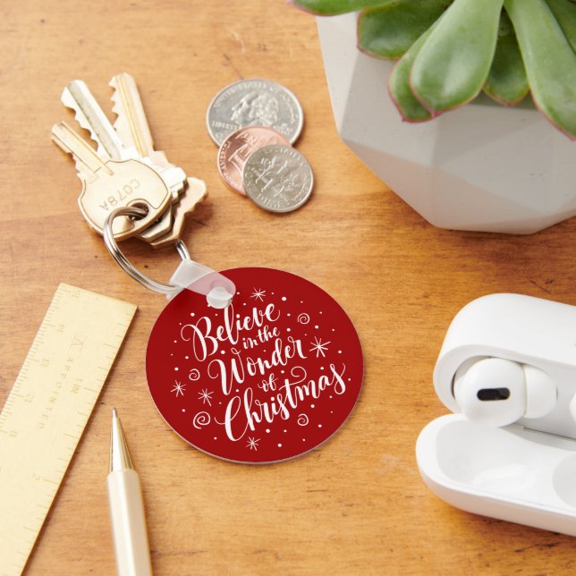Porte-clés Croyez en l'étonnement de Noël Lettering Round (Bureau)