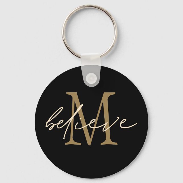 Porte-clés Croyez Inspirational Gold Noir Monogramme Initial (Recto)