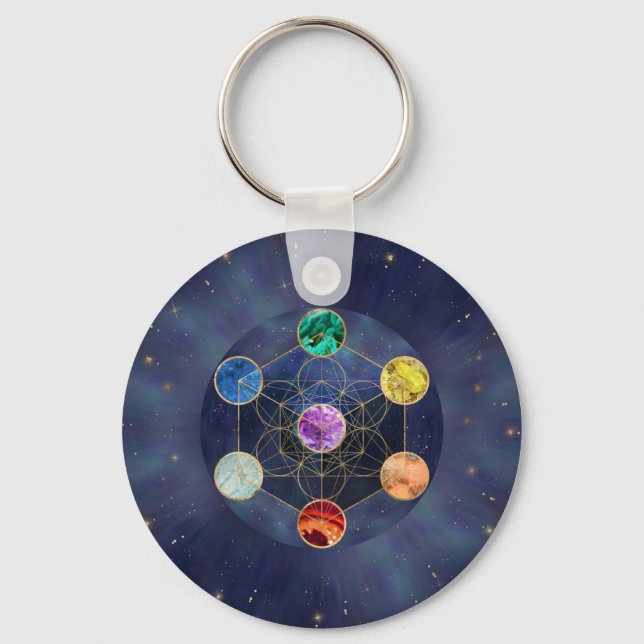 Porte-clés Cube de Metatron Chakras Géométrie sacrée (Recto)