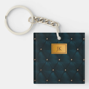 Porte-clés Cuir Vert Élégant, Diamants, Monogramme