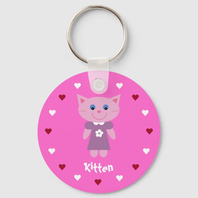 Porte-clés Cuisine et Cute Kitten & Hearts Personnalisable Ro (Recto)