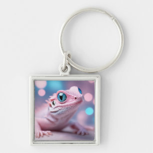 Porte-clés Cuisine Petit Lézard Rose aux Grands Yeux Bleus