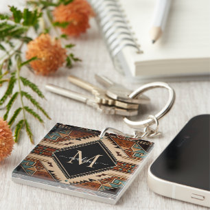 Porte-clés Culture amérindienne de style boho monogramme