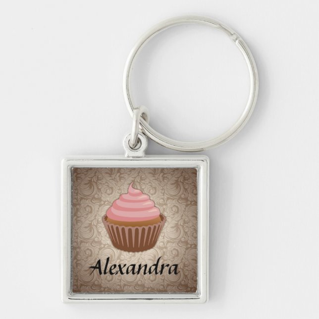 Porte-clés Cupcake rose et Brown doux, Keepsaké personnalisé (Devant)
